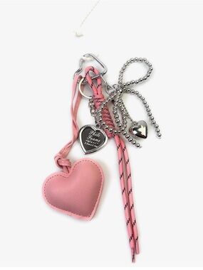 Pink Heart Charm Keychain with Silver Accents